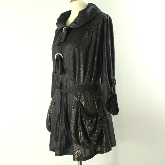My Pretty Angel Black Zebra Snake Skin Print Detail Belted Cardigan Jacket L - Picture 3 of 6